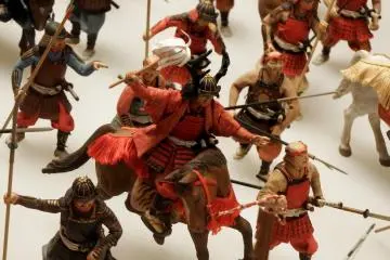 <p>The horse-riding samurai in red costume is Sanada Yukimura, the legendary samurai from the Battle of Osaka</p>