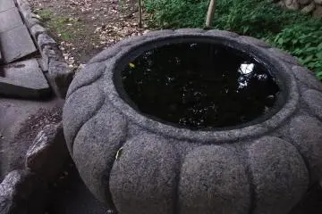 <p>Ornamental water basin at the back entrance of Hōkoku Shrine</p>