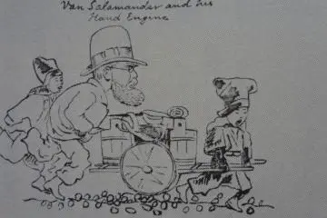 Hegt was really enthusiastic about fire fighting (Japan Punch, Charles Wirgman)