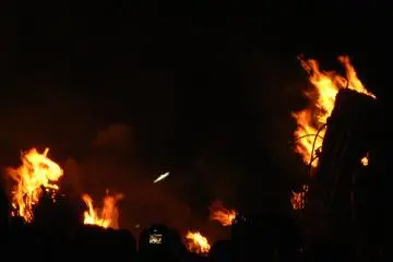 <p>Huge torches roaring into the night sky &nbsp;</p>