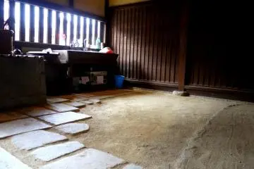 <p>Flagstones set into the dirt floor of the kitchen &nbsp;</p>