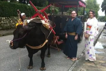 <p>Preparing to board the ox carriage</p>