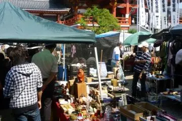Various stalls make up the antiques fair below picturesque Osu Kannon