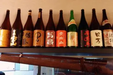 <p>Sake bottles used as decoration&nbsp;</p>