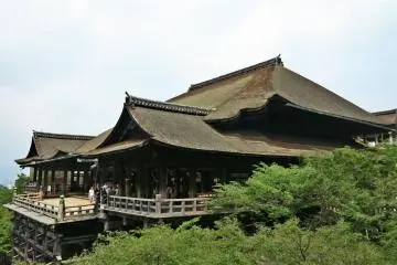 <p>The celebrated wooden stage of Kyomizu-dera</p>
