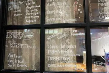<p>Stylish menu writing a cafe glass window</p>