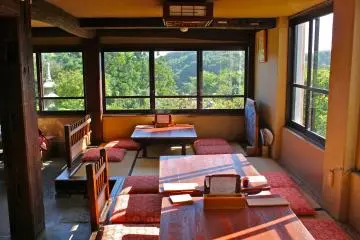 <p>Inside the first floor of&nbsp;Rai Tei. Tables &amp; chairs made from pine logs damaged by sawyer beetles long ago.</p>