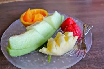<p>We enjoyed a small plate of fruit on this warm summer day; garden fees of 500yen per person&nbsp;were then waived.</p>