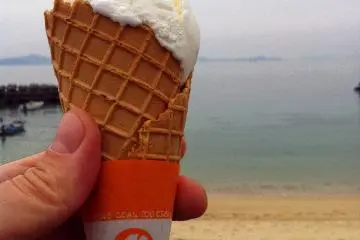 Coconut icecream with waffle cone. Yum!