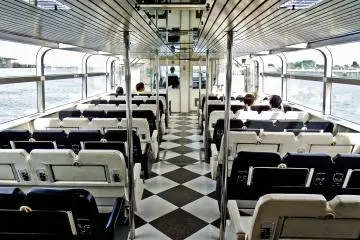 <p>The spotlessly clean front area of the boat fitted with windows to prevent sea sprays from hitting you in the face on windy days</p>