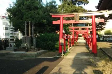 <p>Part of this temple is also a shrine, indicated by these shrine gates, called torii. Also note the small stone statue of the pagoda.</p>