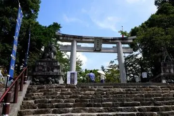 <p>Up the steps and through the stone torii</p>