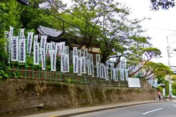 <p>Just some of the many banners lined up outside &lsquo;Kokuzo-do Temple&rsquo;</p>