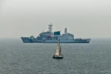 <p>Keeping a watchful eye! The Japan Coast Guard lurking in the distance</p>