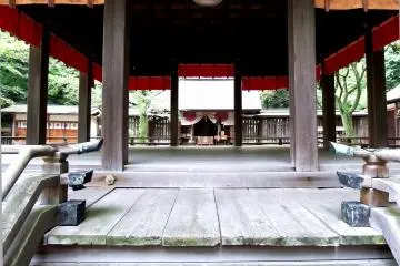 <p>Looking at the prayer altar through the Noh stage</p>