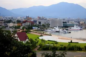 <p>View of the port of Tsuruga seen from the pathway to the 'Moon-viewing Deck'</p>