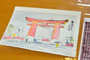 <p>An woodblock print of Heian Shrine</p>