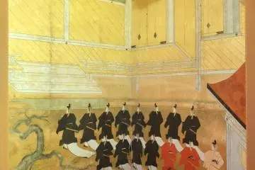 <p>Lukisan kuno dari peristiwa yang pernah diadakan kuil.</p>