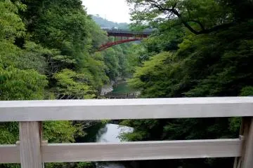 Jembatan modern lainnya membentang di ngarai Saruhashi