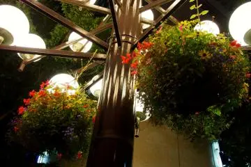 <p>Perpaduan lampu jalanan dengan hiasan bunga gantung</p>