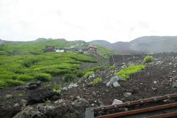 Looking up at the various huts on Mount Fuji (Photo: Richard Cormick)
