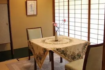 The dining area in a guest room