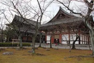 Kodo Hall can be seen beyond a grove of trees
