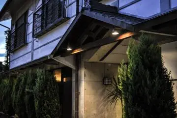 <p>Hotel doorway in the evening</p>