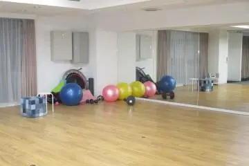 The dance studio has equipment for yoga, weightlifting and more