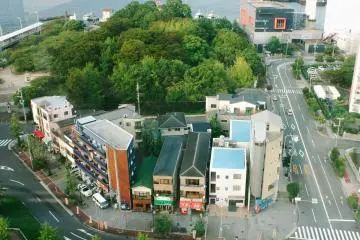 <p>The buildings in Tempozan, looking like miniatures from the top of the Ferris Wheel</p>
