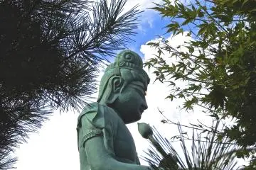 <p>Peeping at the profile of Fukui Daibutsu through tree branches</p>