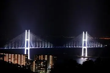 <p>Lit-up Megami Ohashi (Goddess Bridge: Venus Wing). I wonder if the light beyond the bridge was coming from Iojima Island Bridge?</p>