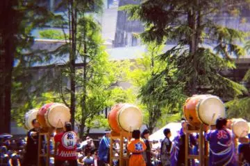 Throughout the event, a massed group of drummers lays down a countless variety of rhythms.