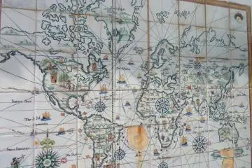 <p>A strange but beautiful world map, echoing Portuguese and Spanish colonial history</p>