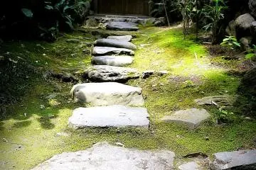 <p>Stepping stones lead to a small gate</p>