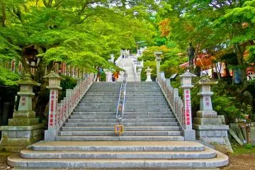 <p>The bottom of the wide staircase leading up to the main Shrine</p>