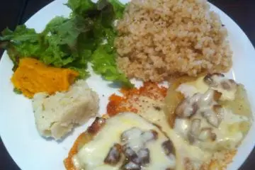 Delightful mashed potato and pumpkin cheese gratin pancakes and brown rice