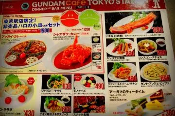 Menu please... Indulge in their fancy dishes with Gundam-inspired garnishes. Just by looking at the menu, you will enjoy their robotic-themed dishes.