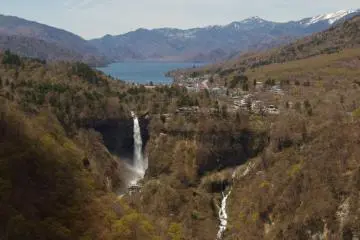 Beautiful Kegon Falls and Lake Chuzenji in the background