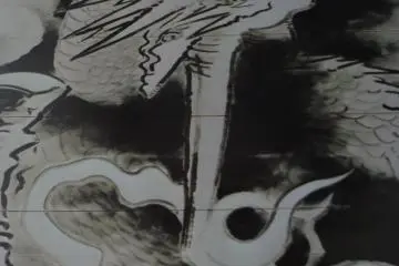 When you look up at the ceiling you will see a black and white dragon. The dragon is believed to be a God related to water.