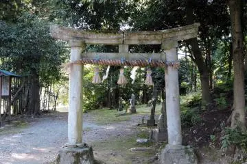 <p>The stone torii gate stands at the entrance of 'Thirty-three Kannon Bosatsu' pilgrimage path in the woods</p>