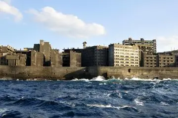<p>Clusters of uninhabited buildings on the island</p>