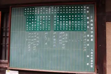 게이샤의 입방지방에 불가결한 일본무용이나 샤미센화도등의 연습의 장소. 유명 교수진의 이름이 연이어 붙어 있다
