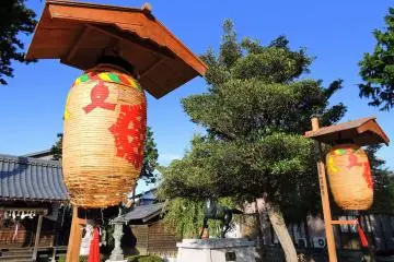 <p>Orange paper lanterns inside the shrine premises</p>