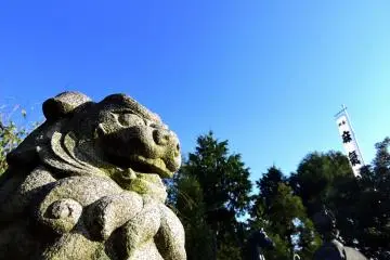 <p>Guardian dog statue barking to the blue sky</p>