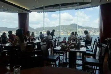 <p>The sweeping views of Nagasaki Bay from the dining room of Shikairo</p>