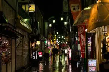 <p>Street full of bars and restaurants.</p>