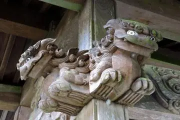 <p>Cute faces of guardian dogs on the pillar of water purification font. If guardian dogs look so adorable, evil spirits might misunderstand that they are invited instead of being warded off!</p>