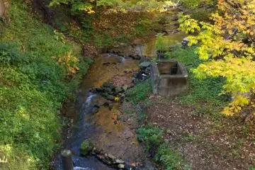 <p>Un ruisseau coule entre les deux parties de l'h&ocirc;tel</p>