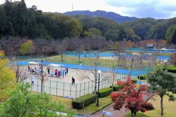 공원 안에는 8개의 테니스 코트가 있다.  210엔